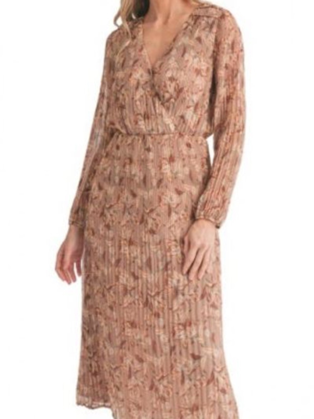 Mila Mae Plissé Long Sleeve Midi Dress